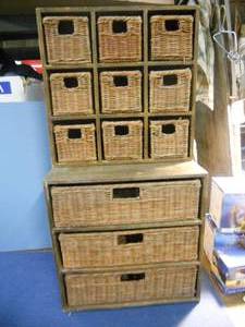 Rattan and Wood Storage Drawer Units
