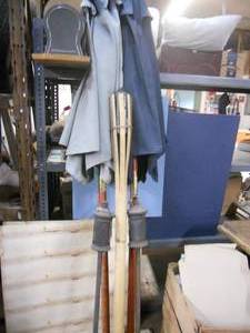 2 Patio Umbrellas, 2 Deck Screw-on torches, 1 Bamboo Torch