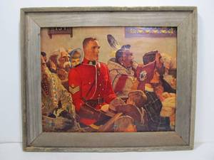 lot 12 image: Framed Vintage 1950s Era ARNOLD FRIBERG Canadian Mountie Print
