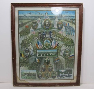 lot 13 image: Framed Antique WW1 Service in The World War Lithograph