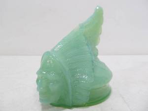 lot 43 image: Vintage Jadeite Indian Chief Hood Ornament Paperweight