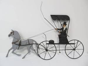 lot 65 image: Large Vintage Signed JERE Horse & Carriage Wall Sculpture