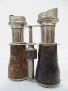 lot 80 image: Antique French Marchand Chrome & Leather Binoculars
