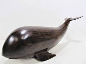 lot 138 image: Large Vintage Hand Carved Iron Wood Whale Sculpture