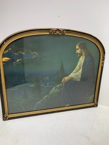 lot 346 image: Framed Vintage 1920s-30s Religious Print - Christ on The Mount of Olives