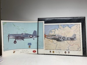 lot 345 image: 2 Signed WW2 Aircraft Prints - Signed by Pilots