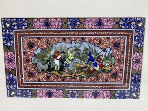 lot 290 image: Antique Framed Hand Painted Porcelain Oriental Hunting Scene Artwork