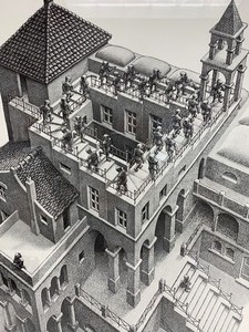 lot 289 image: Framed Vintage M.C. ESCHER Print - Ascending & Descending