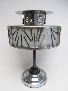 lot 157 image: Very Cool Large Chrome Table Lamp w Vintage Hardware & Wrenches