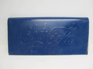 lot 159 image: Old Vintage 1950s Embossed Metal COCA COLA Sign (Vending Cooler Side)