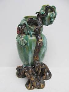 lot 172 image: Large Art Pottery Double Vase wVines