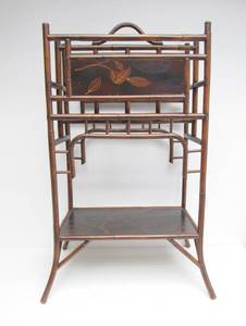 lot 199 image: Nice Signed PALECEK Bamboo Motif Tall Magazine Rack Shelf