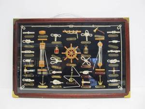 lot 200 image: Nautical Theme Boat Knots Block & Tackle Shadowbox Display
