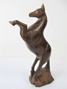 lot 223 image: Carved Hardwood Rearing Horse Carving