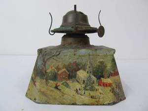 lot 265 image: Antique Folk Art Painted Oil Lamp