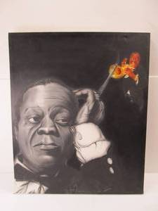 lot 274 image: Very Cool Large Original Oil on Canvas Jazz Painting of Louis Armstrong
