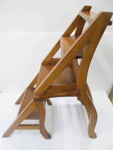 lot 278 image: Quality Vintage Solid Wood Combination Chair & Step Ladder