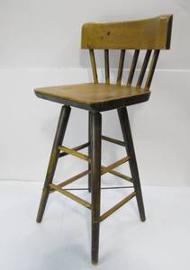 lot 280 image: Vintage 1920s-30s Thick Solid Wood Swivel Stool