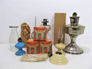 lot 190 image: Group of Vintage Oil Lamps & Accessories