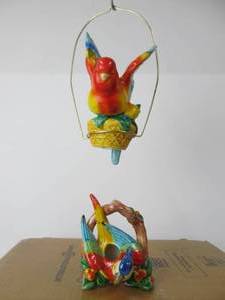 lot 210 image: 2 Vintage 1950s Era Colorful Ceramic Bird Planters - 1 Hanging