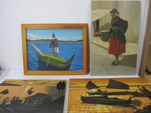 lot 211 image: Lot of 4 Vintage Bolivian Oil on Canvas Paintings
