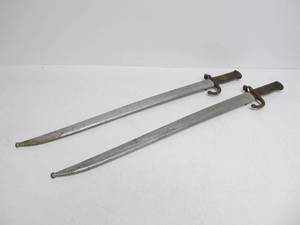 lot 217 image: 2 Orig Antique 19th Century Brass Handled French Bayonets wScabbards