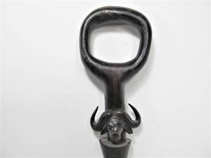 lot 300 image: Vintage Hand Carved African Hardwood Walking Stick wWater Buffalo