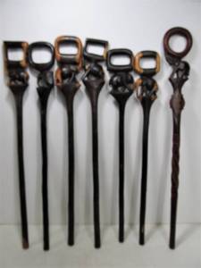 lot 301 image: Lot of 7 Hand Carved Wooden Elephant Walking Sticks