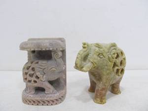 lot 302 image: 2 Small Hand Carved Stone Elephants