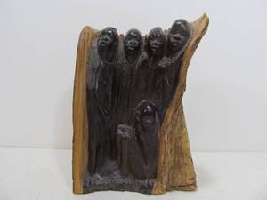 lot 306 image: Vintage Hand Carved African Hardwood Figural Group Sculpture
