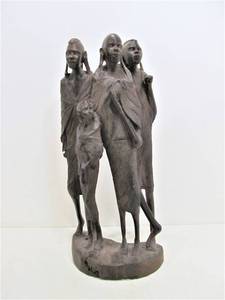 lot 307 image: Very Nice Vintage Hand Carved African Hardwood Figural Group Sculpture