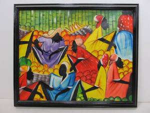 lot 310 image: Signed Oil on Canvas Market Scene Painting