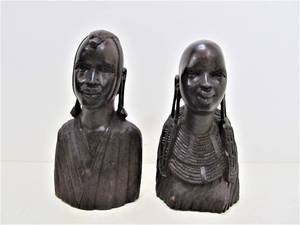 lot 319 image: Nicely Carved Pair of Vintage African Hardwood Bust Sculptures