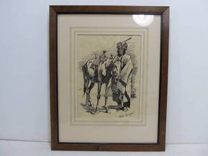 lot 322 image: Vintage Frederick Remington Native American With Horse