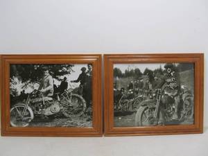 lot 329 image: 2 Framed Vintage Style Early HARLEY DAVIDSON Motorcycle Photos