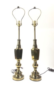 lot 348 image: Matching Pair of Signed Vintage Solid Brass STIFFEL Table Lamps