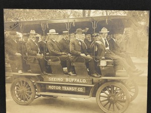 lot 272 image: Very Cool Antique Photograph Featuring Seeing Buffalo Motor Transit Company Tour Vehicle