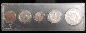 1959 US TYPE SET IN CLEAR PLASTIC 50C 25C 10C 5C 1C