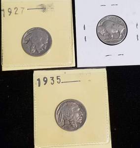 3 BUFFALO NICKELS 1927 1928 1935