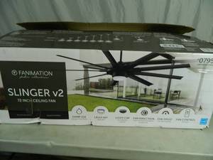 lot 6 image: New Fanimation Studio Collection Slinger v2 72-in Brushed nickel LED IndoorOutdoor Ceiling Fan with Remote (9-Blade)