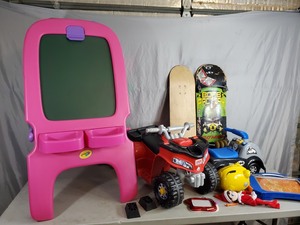 lot 105 image: Kids Art Easel, Riding Toys, Skateboards, and More