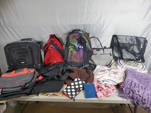 lot 128 image: Backpacks, Bags, Roller Bag, Blanket, and More