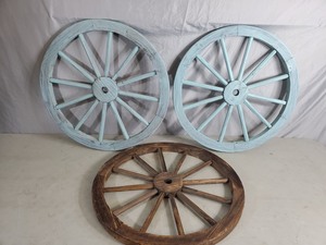 lot 133 image: 3 Wood Wagon Wheels