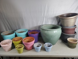 lot 134 image: Assorted Clay Pots, Planters, Etc