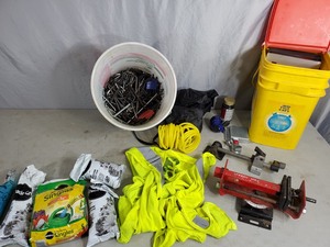 lot 162 image: Bucket of Allen Wrenches, Plant Food, Hardware