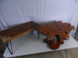 lot 47 image: Live Edge Wood Coffee Table and Vintage Table