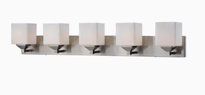 lot 50 image: New Z-Lite Quube 5-Light Nickel ModernContemporary Vanity Light - Missing One Glass