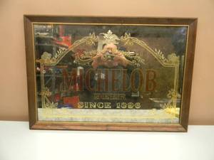 lot 9 image: VINTAGE MICHELOB BEER MIRROR BAR SIGN - NICE - APPROX 26 BY 19 - SEE PICTURES