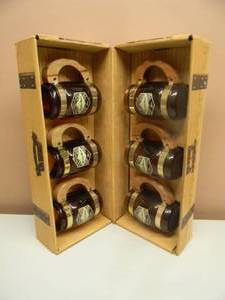 lot 10 image: VINTAGE GRAIN BELT BEER MUGS - SIESTA WARE WITH CARBOARD DISPLAY CASE - ORIGINAL - BEMNER GLASS CO. - RARE AWESOME COMPLETE ORIGINAL SET - SEE PICTURES