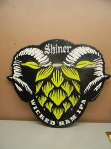 lot 11 image: SHINER WICKED RAM IPA TIN SIGN - VERY COOL - APPROX 36 BY 30 - SEE PICTURES